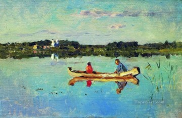 en el lago pescadores Isaac Levitan Pinturas al óleo